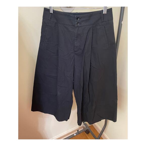 Anthropologie Womens Cropped Pants Size 6 Wide-Leg All Cotton Black Preppy Boho